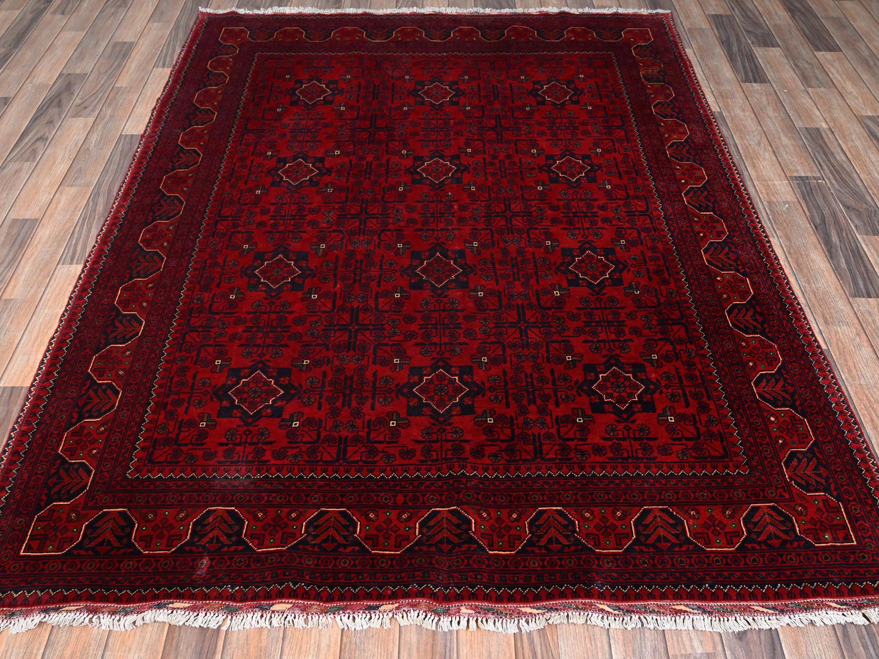 Tribal Tribal & Geometric hand-knotted wool rug in Red, 5'7" x 7'4" — SKU O02479 (view 2)