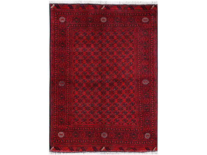 Red 4'9" x 6'5" Tribal & Geometric Hand knotted Wool Rug - Sku: O02480