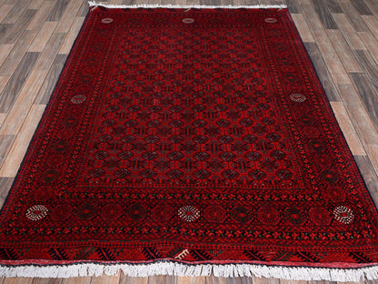 Red 4'9" x 6'5" Tribal & Geometric Hand knotted Wool Rug - Sku: O02480