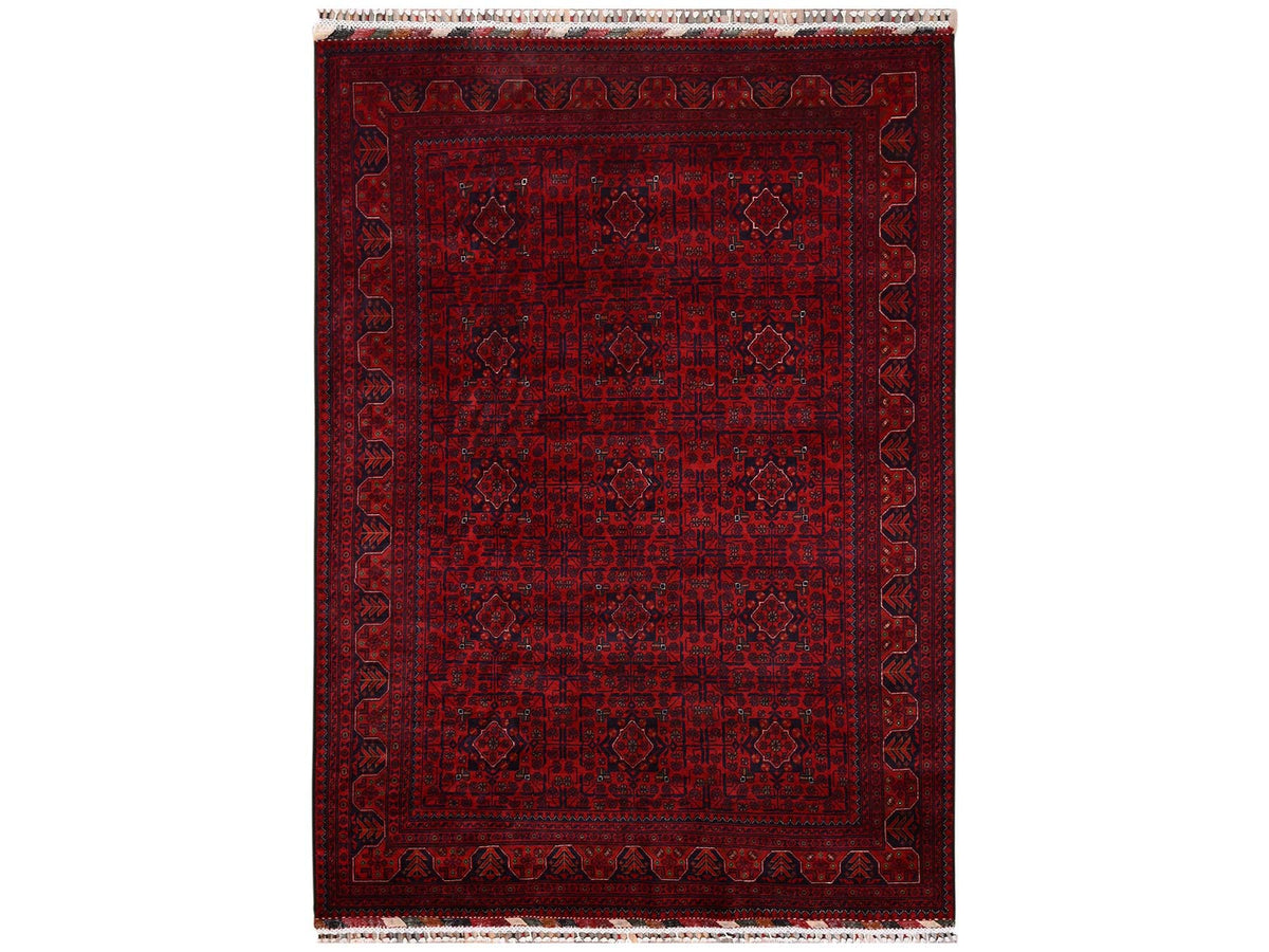 Tribal & Geometric hand-knotted wool rug in Red, 5'6" x 7'8" — SKU O02481