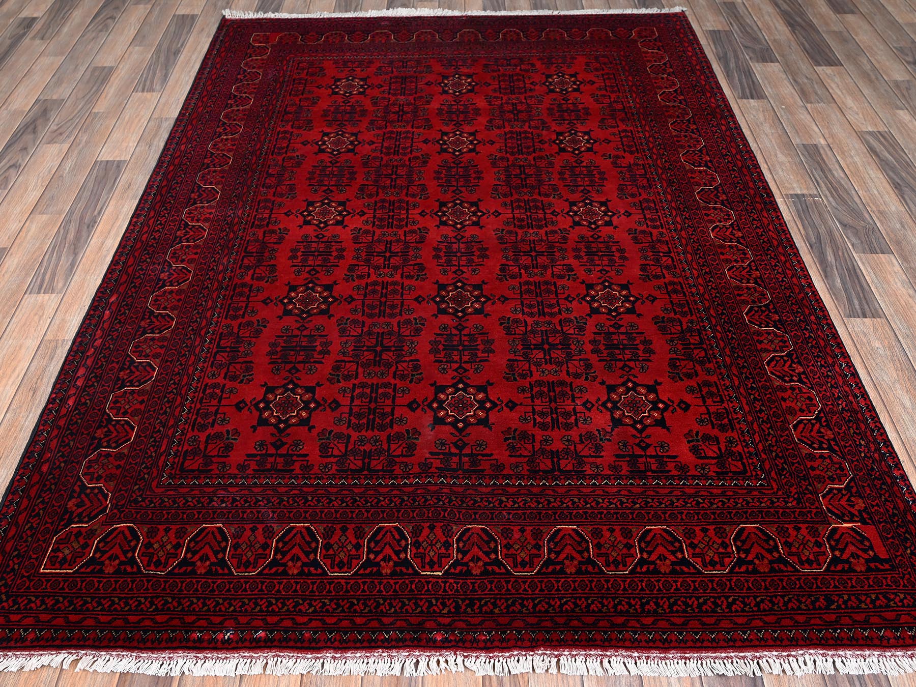 Tribal Tribal & Geometric hand-knotted wool rug in Red, 5'7" x 7'11" — SKU O02482 (view 2)