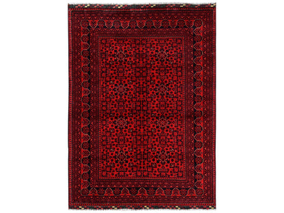 Red 5'8" x 7'7" Tribal & Geometric Hand knotted Wool Rug - Sku: O02483