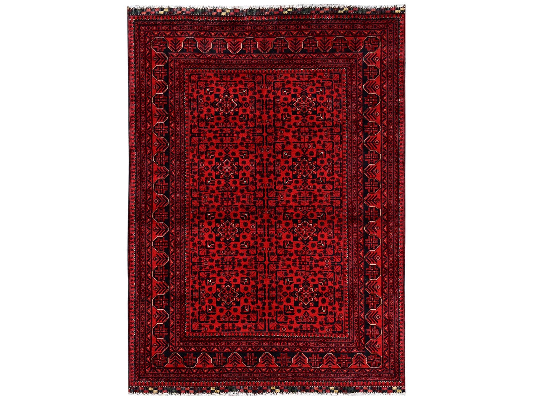 Tribal & Geometric hand-knotted wool rug in Red, 5'8" x 7'7" — SKU O02483