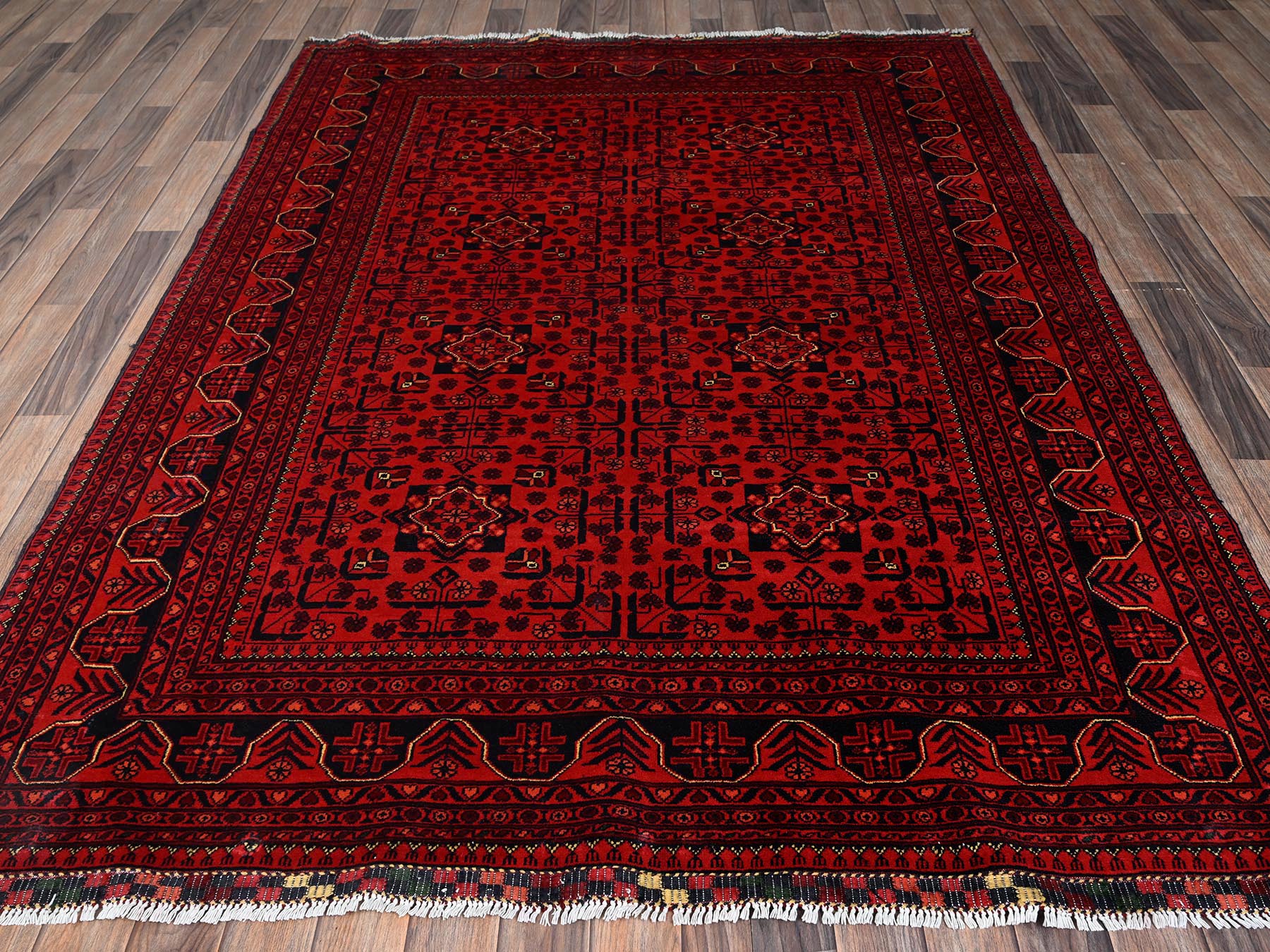 Tribal & Geometric hand-knotted wool rug in Red, 5'8" x 7'7" — SKU O02483 (view 2)
