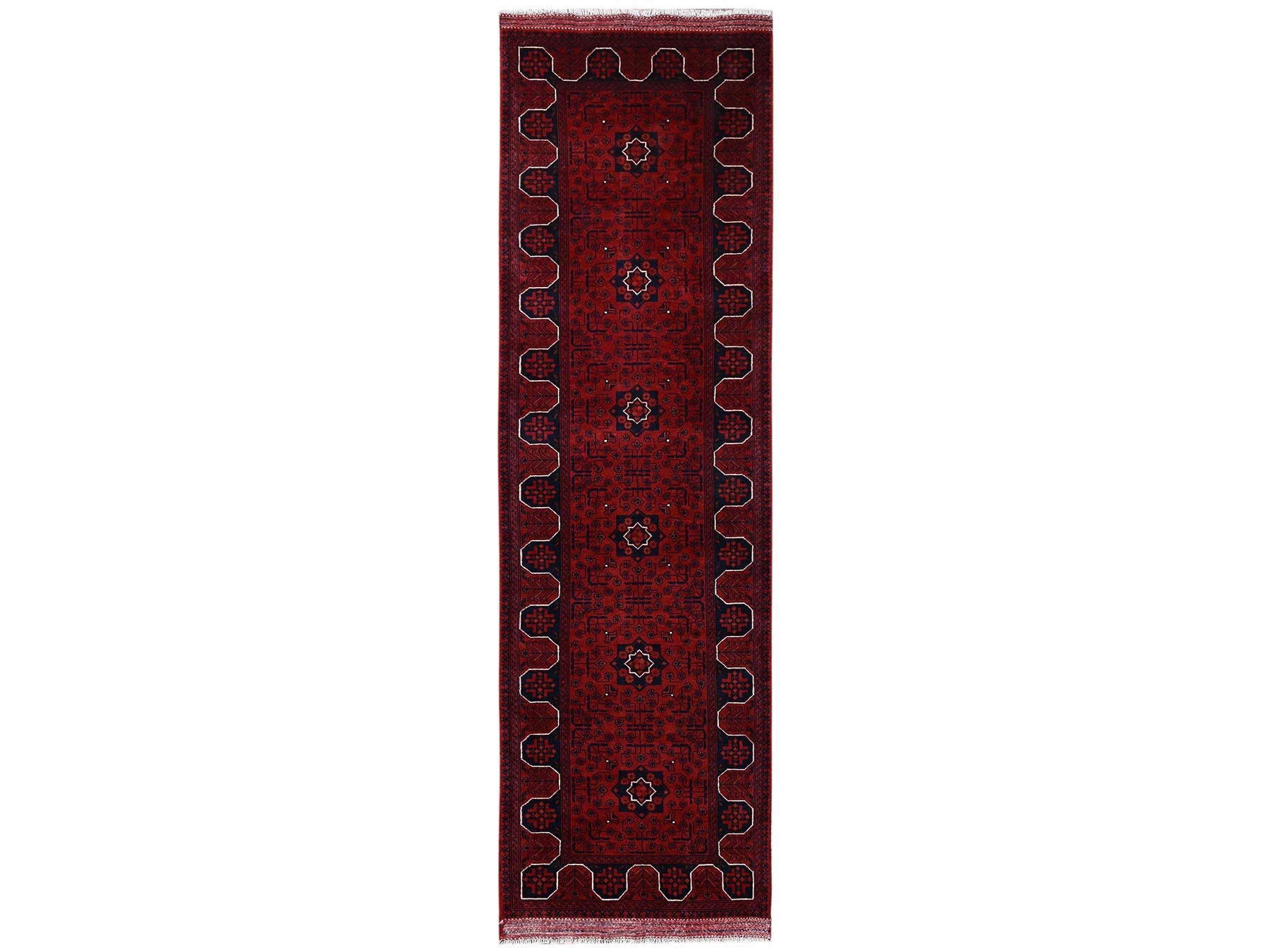 Tribal & Geometric hand-knotted wool runner in Red, 2'9" x 9'7" — SKU O02484