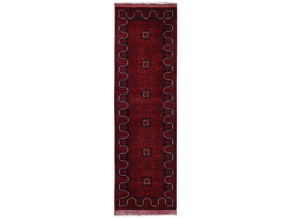 Tribal & Geometric hand-knotted wool runner in Red, 2'9" x 9'7" — SKU O02484