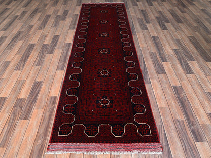 Tribal & Geometric hand-knotted wool runner in Red, 2'9" x 9'7" — SKU O02484 (view 2)