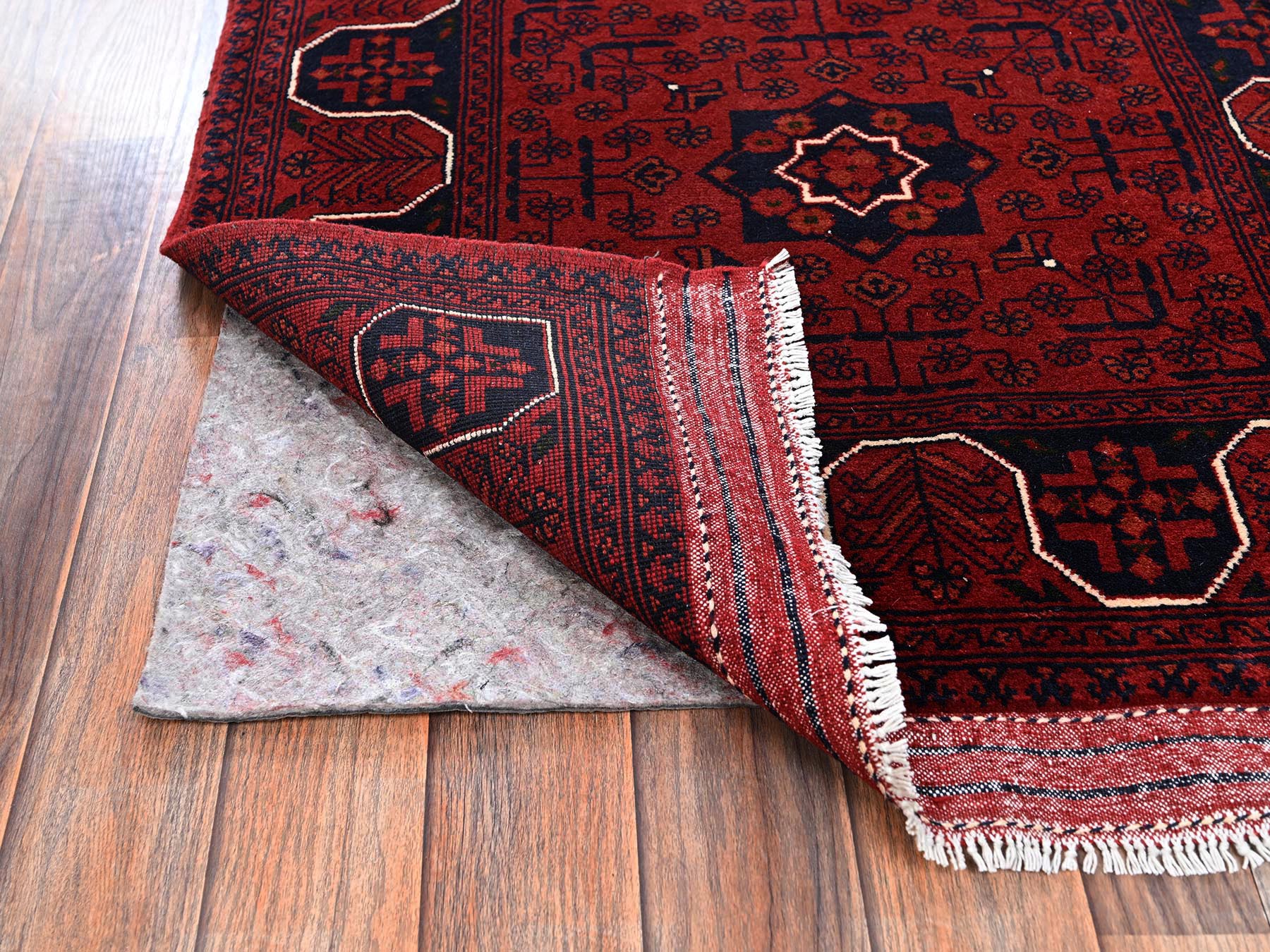 Tribal & Geometric hand-knotted wool runner in Red, 2'9" x 9'7" — SKU O02484 (view 3)