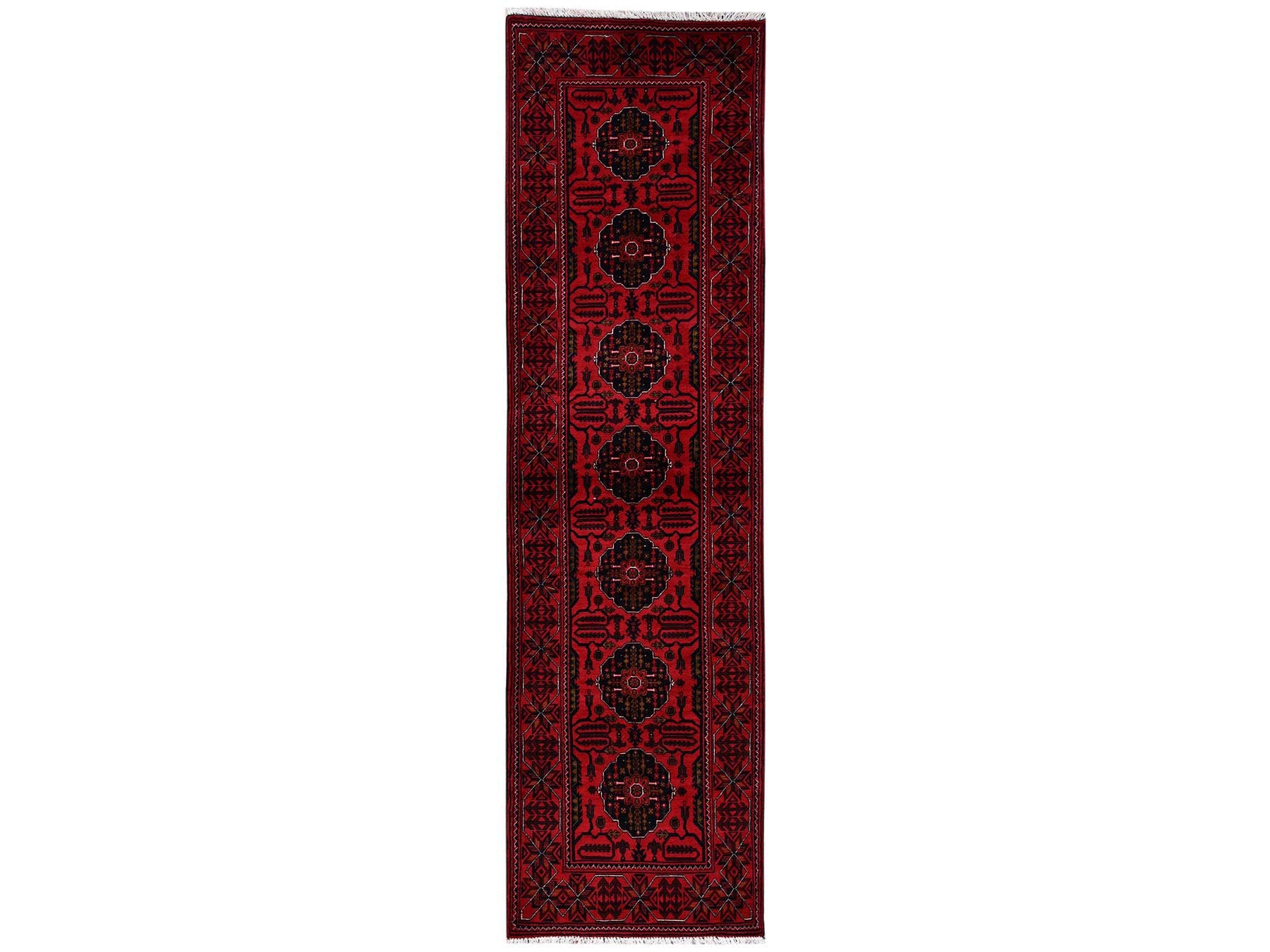 Tribal Tribal & Geometric hand-knotted wool runner in Red, 2'7" x 9'7" — SKU O02485