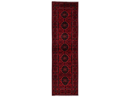 Tribal Tribal & Geometric hand-knotted wool runner in Red, 2'7" x 9'7" — SKU O02485
