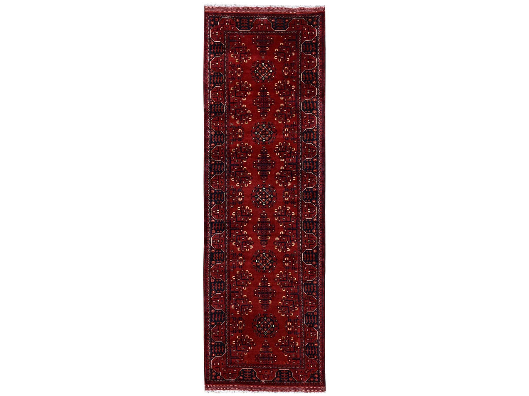 Tribal Tribal & Geometric hand-knotted wool runner in Red, 3' x 9'6" — SKU O02486