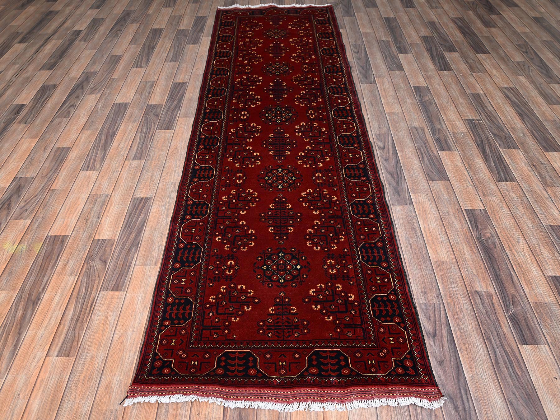 Tribal Tribal & Geometric hand-knotted wool runner in Red, 3' x 9'6" — SKU O02486 (view 2)
