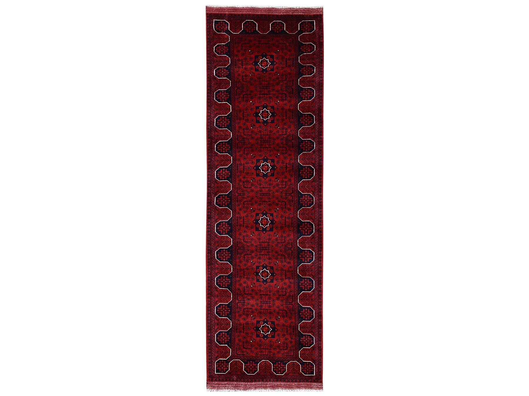 Tribal & Geometric hand-knotted wool runner in Red, 2'9" x 9'7" — SKU O02487