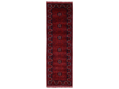 Tribal & Geometric hand-knotted wool runner in Red, 2'9" x 9'7" — SKU O02487