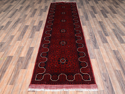 Tribal & Geometric hand-knotted wool runner in Red, 2'9" x 9'7" — SKU O02487 (view 2)