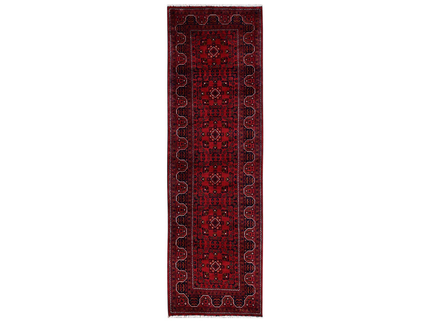 Tribal & Geometric hand-knotted wool runner in Red, 2'9" x 9'8" — SKU O02488