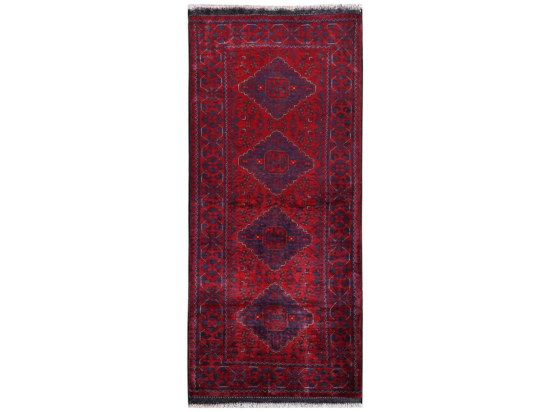 Tribal & Geometric hand-knotted wool runner in Red, 2'10" x 6'9" — SKU O02489