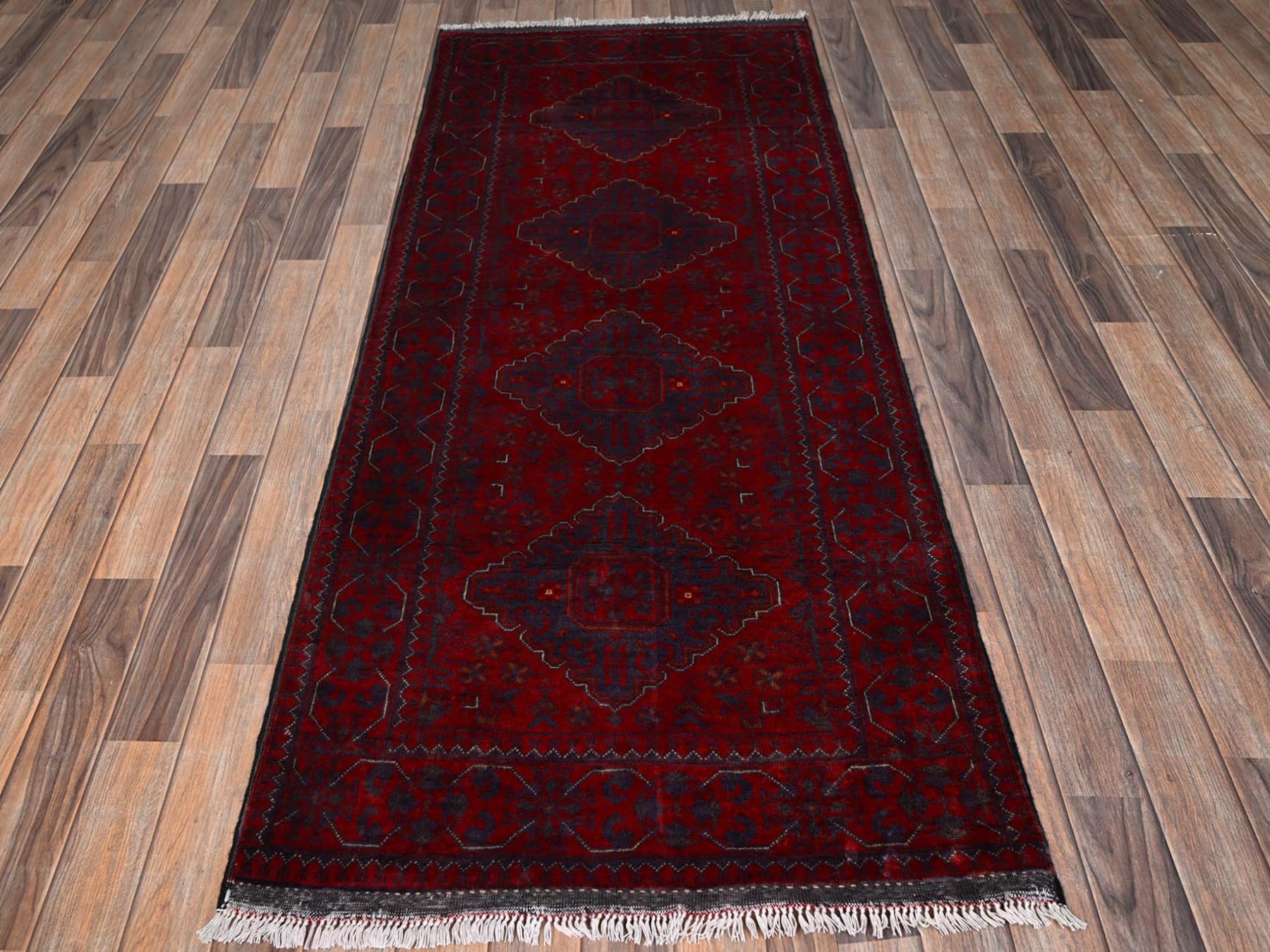 Tribal & Geometric hand-knotted wool runner in Red, 2'10" x 6'9" — SKU O02489 (view 2)