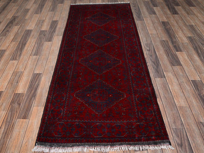 Tribal & Geometric hand-knotted wool runner in Red, 2'10" x 6'9" — SKU O02489 (view 2)