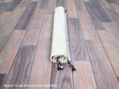Ivory 1'8" x 2'0" Tribal Hand knotted Wool Rug - Sku: O0248