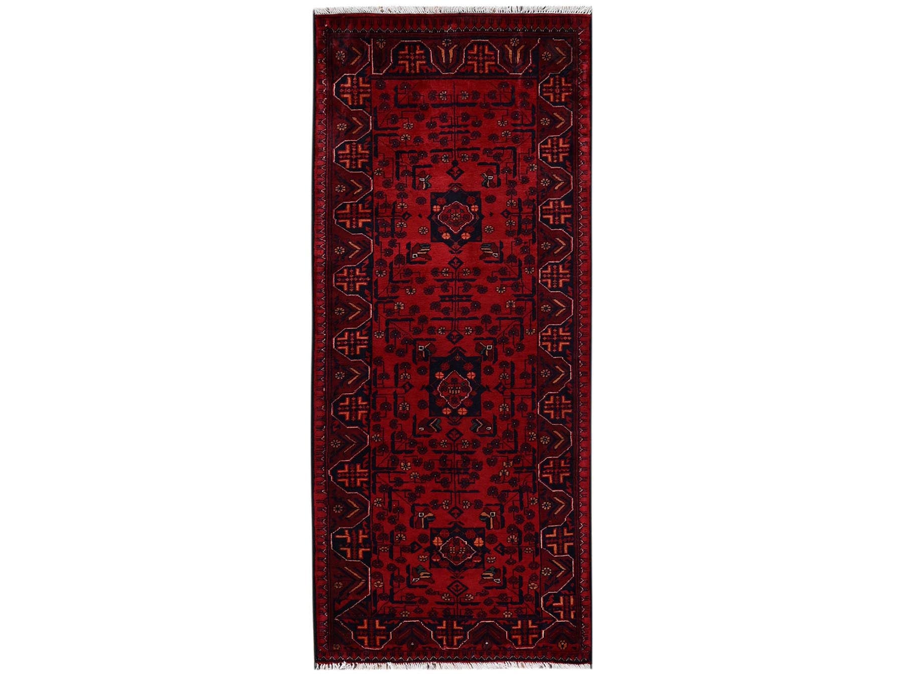 Tribal & Geometric hand-knotted wool runner in Red, 2'5" x 5'11" — SKU O02490