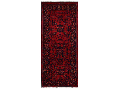 Tribal & Geometric hand-knotted wool runner in Red, 2'5" x 5'11" — SKU O02490