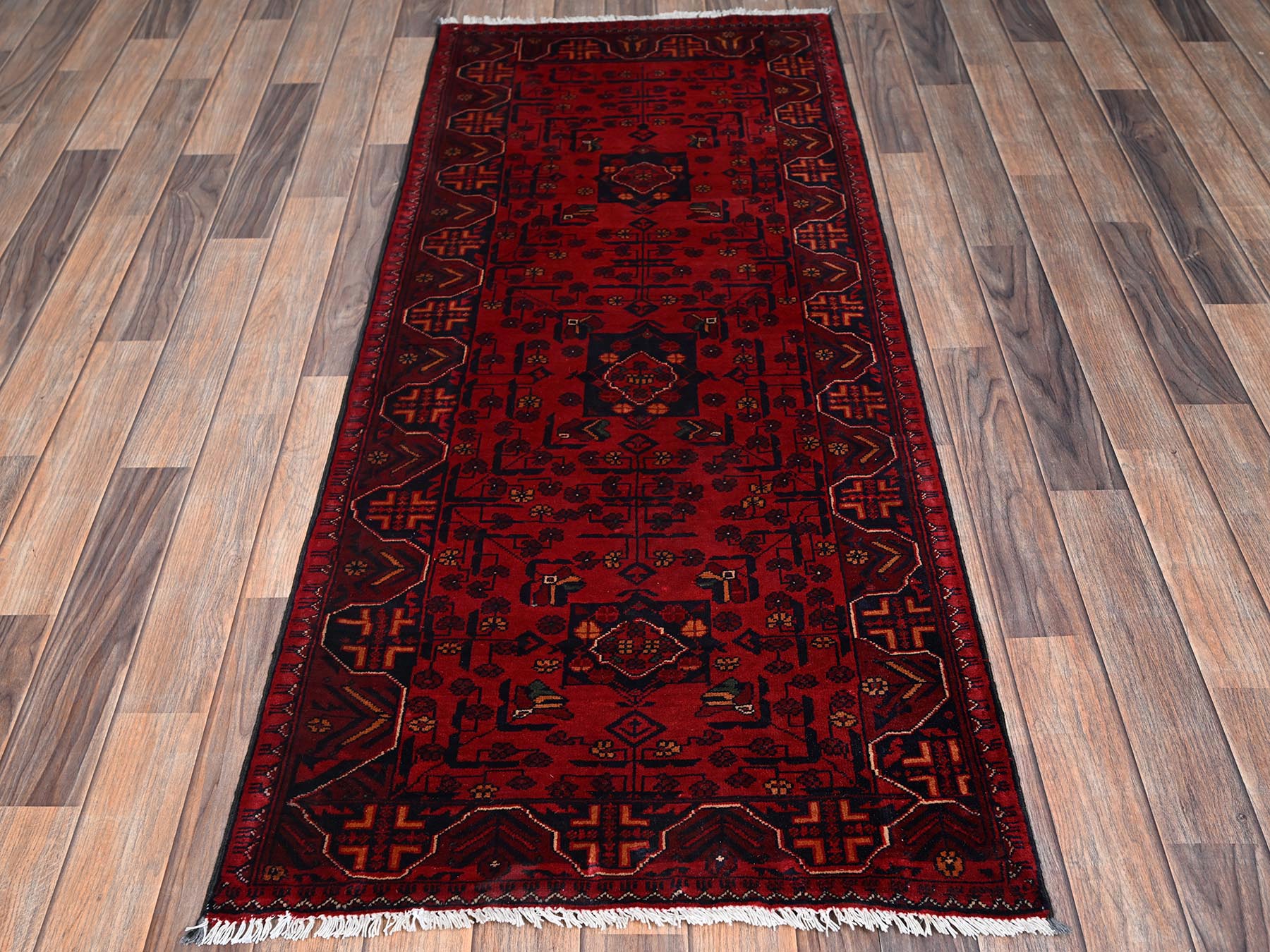 Tribal & Geometric hand-knotted wool runner in Red, 2'5" x 5'11" — SKU O02490 (view 2)