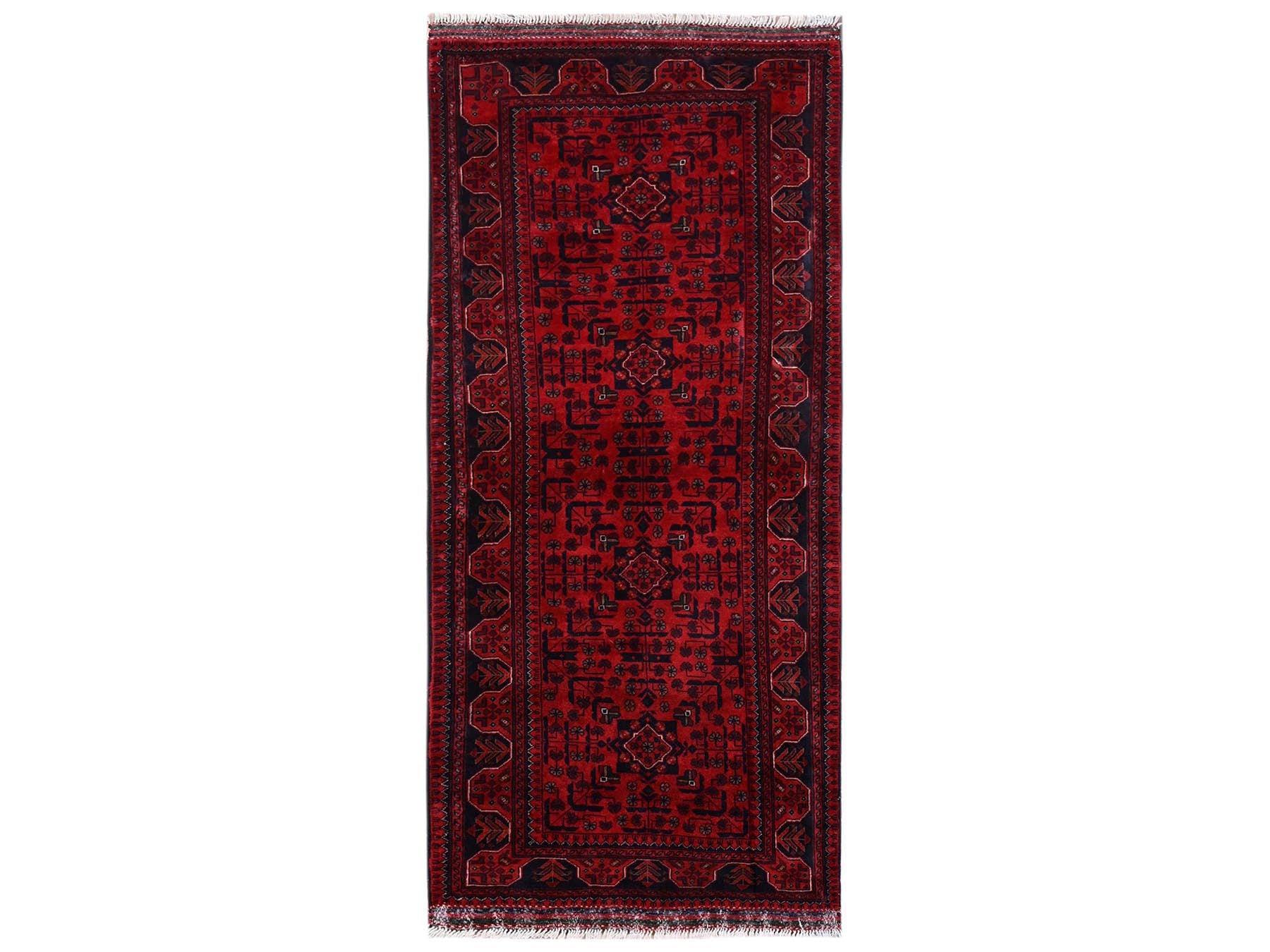 Red 2'8" x 6'4" Tribal & Geometric Hand knotted Wool Rug - Sku: O02491