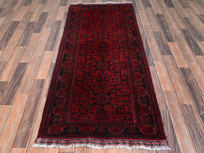Red 2'8" x 6'4" Tribal & Geometric Hand knotted Wool Rug - Sku: O02491