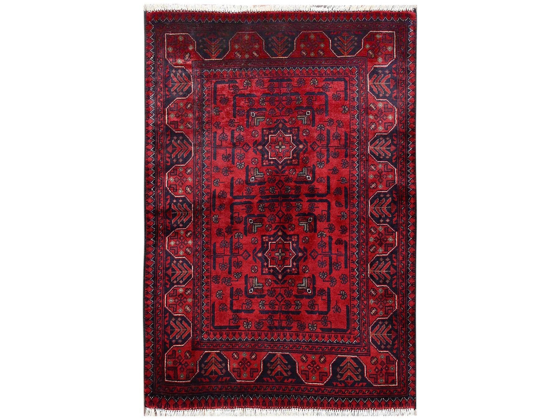 Tribal & Geometric hand-knotted wool rug in Red, 2'9" x 4'1" — SKU O02492