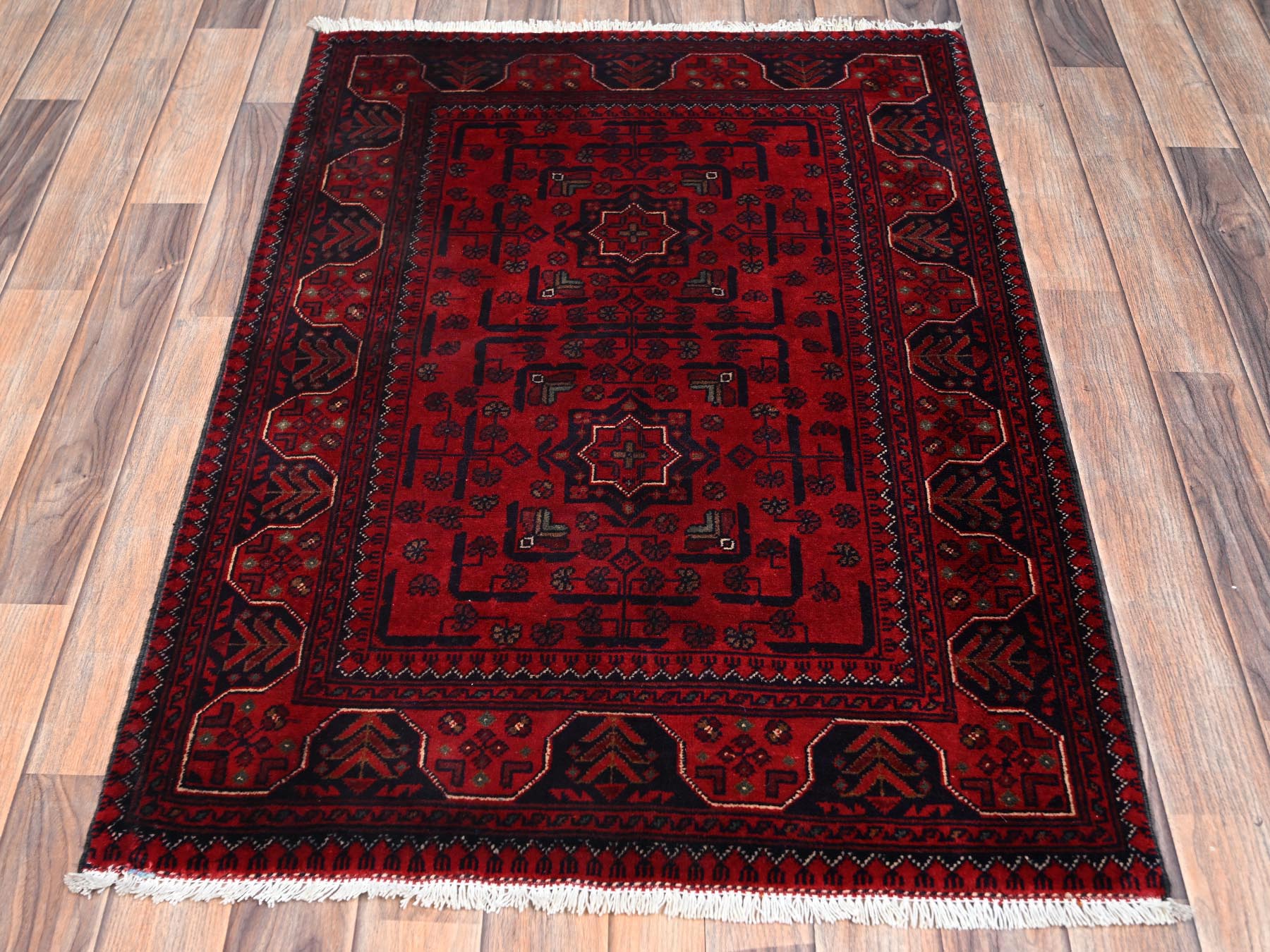 Tribal & Geometric hand-knotted wool rug in Red, 2'9" x 4'1" — SKU O02492 (view 2)