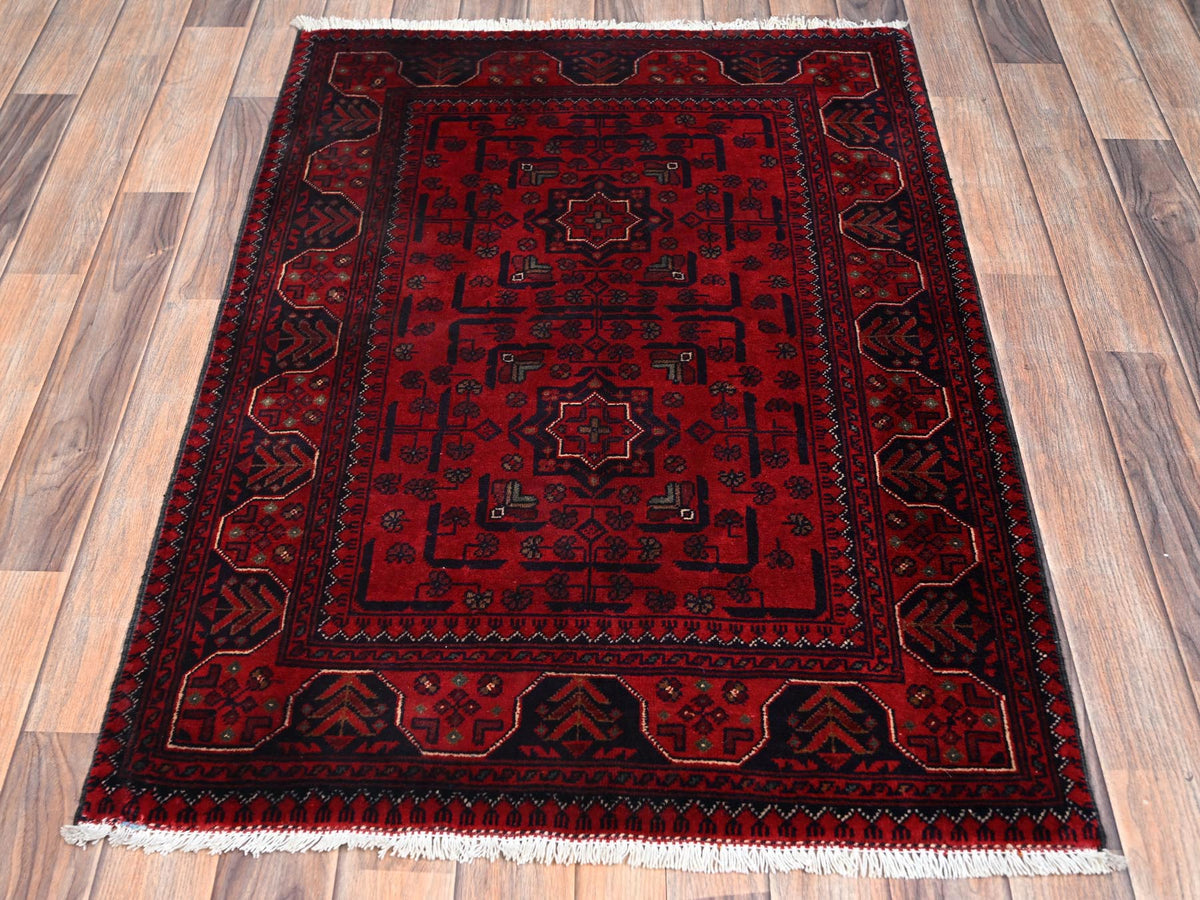 Tribal & Geometric hand-knotted wool rug in Red, 2'9" x 4'1" — SKU O02492 (view 2)