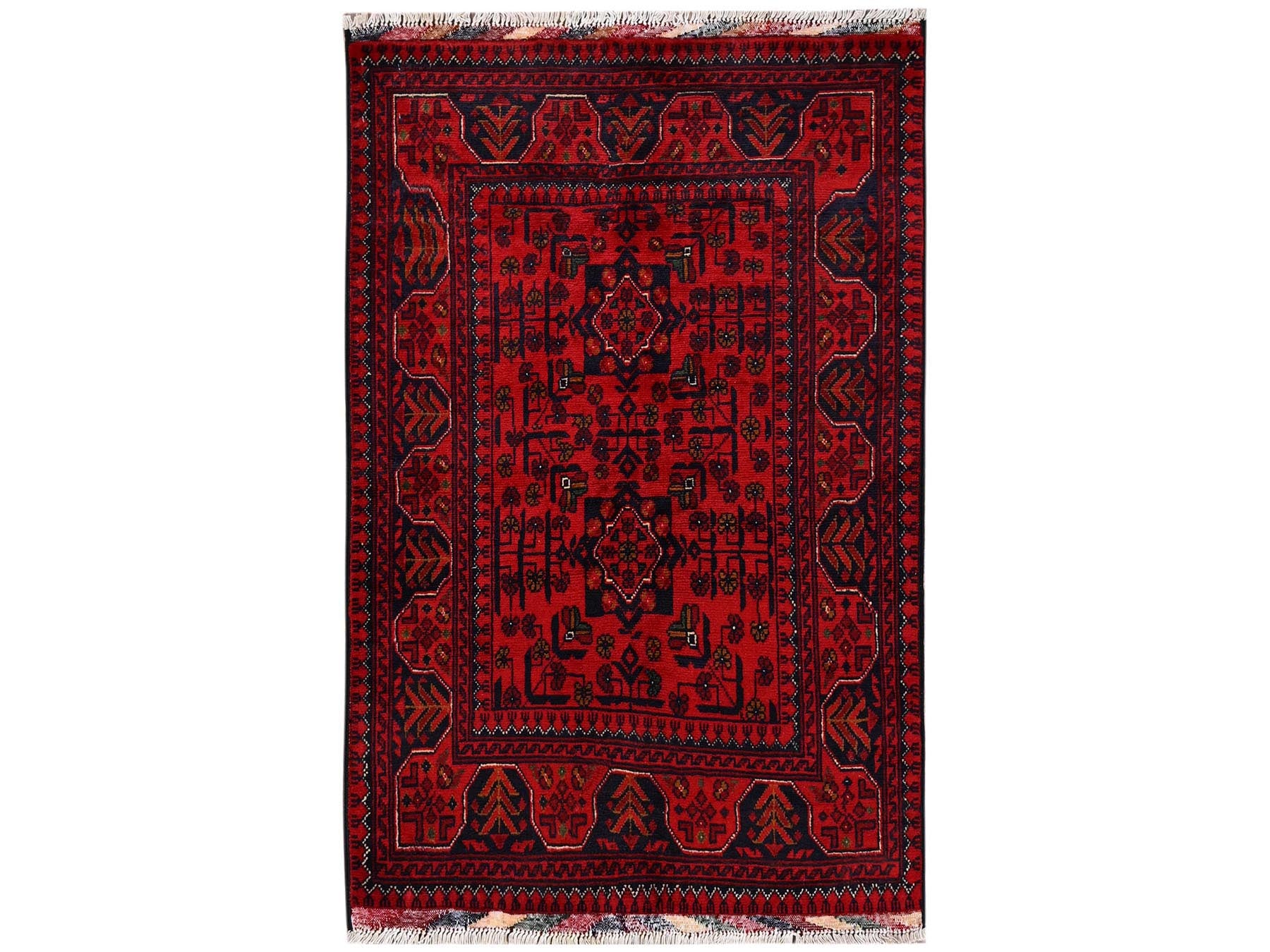 Tribal & Geometric hand-knotted wool rug in Red, 2'8" x 4' — SKU O02494