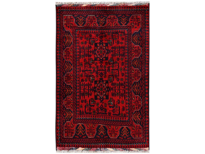 Tribal & Geometric hand-knotted wool rug in Red, 2'8" x 4' — SKU O02494