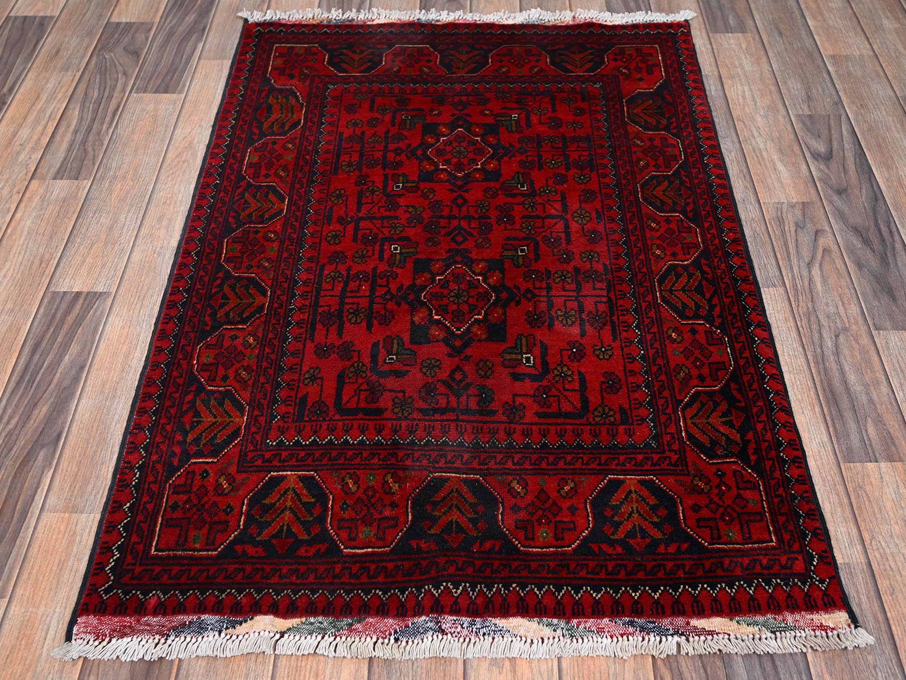 Tribal & Geometric hand-knotted wool rug in Red, 2'8" x 4' — SKU O02494 (view 2)
