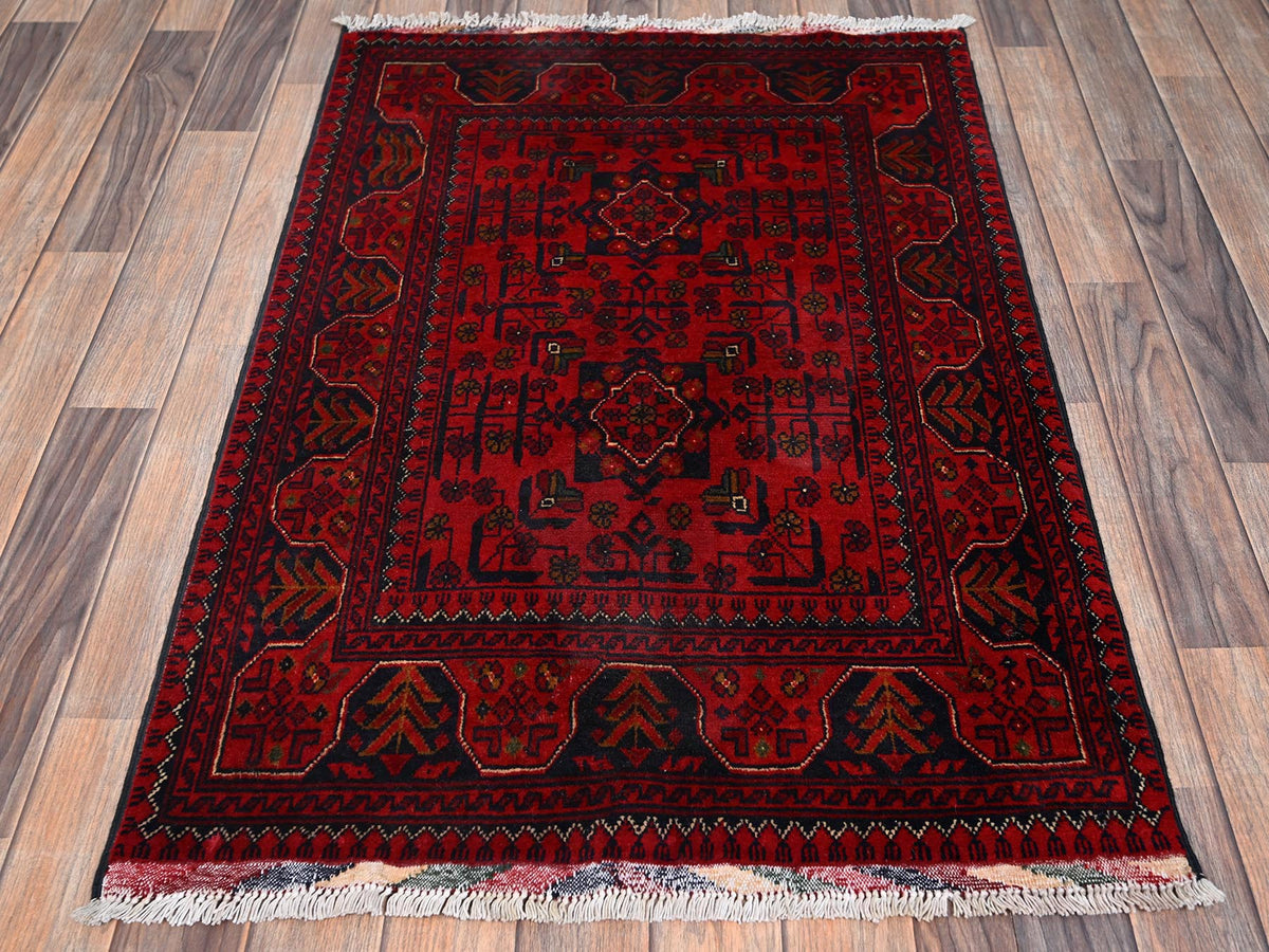 Tribal & Geometric hand-knotted wool rug in Red, 2'8" x 4' — SKU O02494 (view 2)