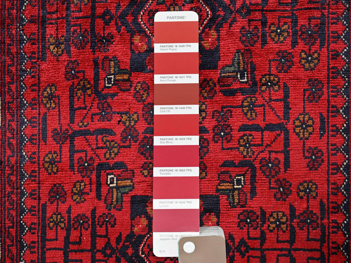Tribal & Geometric hand-knotted wool rug in Red, 2'8" x 4' — SKU O02494 (view 4)