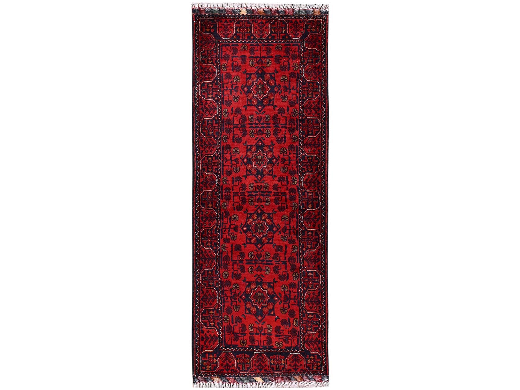 Tribal & Geometric hand-knotted wool runner in Red, 1'9" x 4'11" — SKU O02495