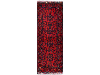 Tribal & Geometric hand-knotted wool runner in Red, 1'9" x 4'11" — SKU O02495