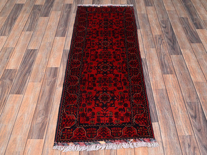 Tribal & Geometric hand-knotted wool runner in Red, 1'9" x 4'11" — SKU O02495 (view 2)