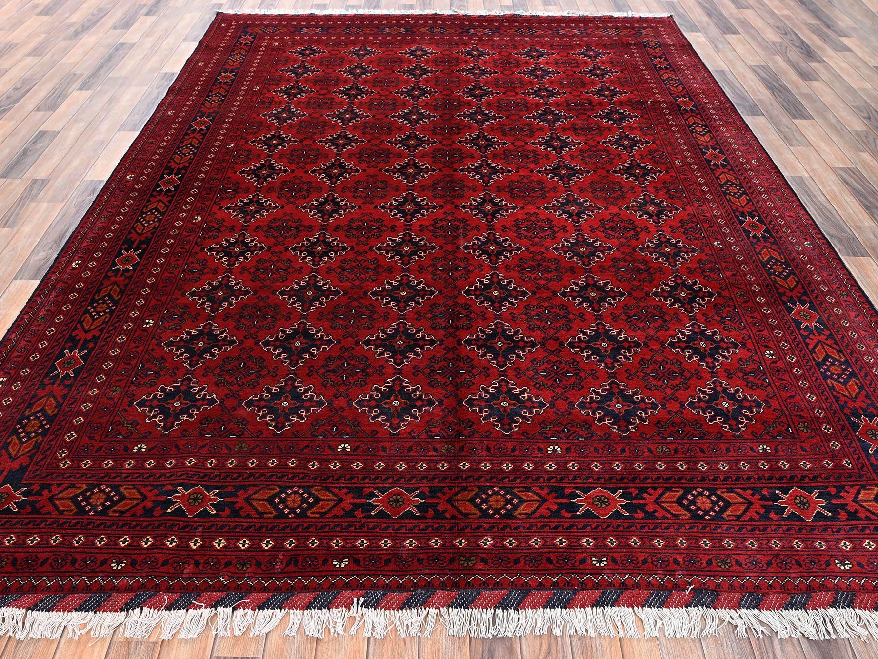 Tribal & Geometric hand-knotted wool rug in Red & Midnight Blue, 8'2" x 11' — SKU O02497 (view 2)