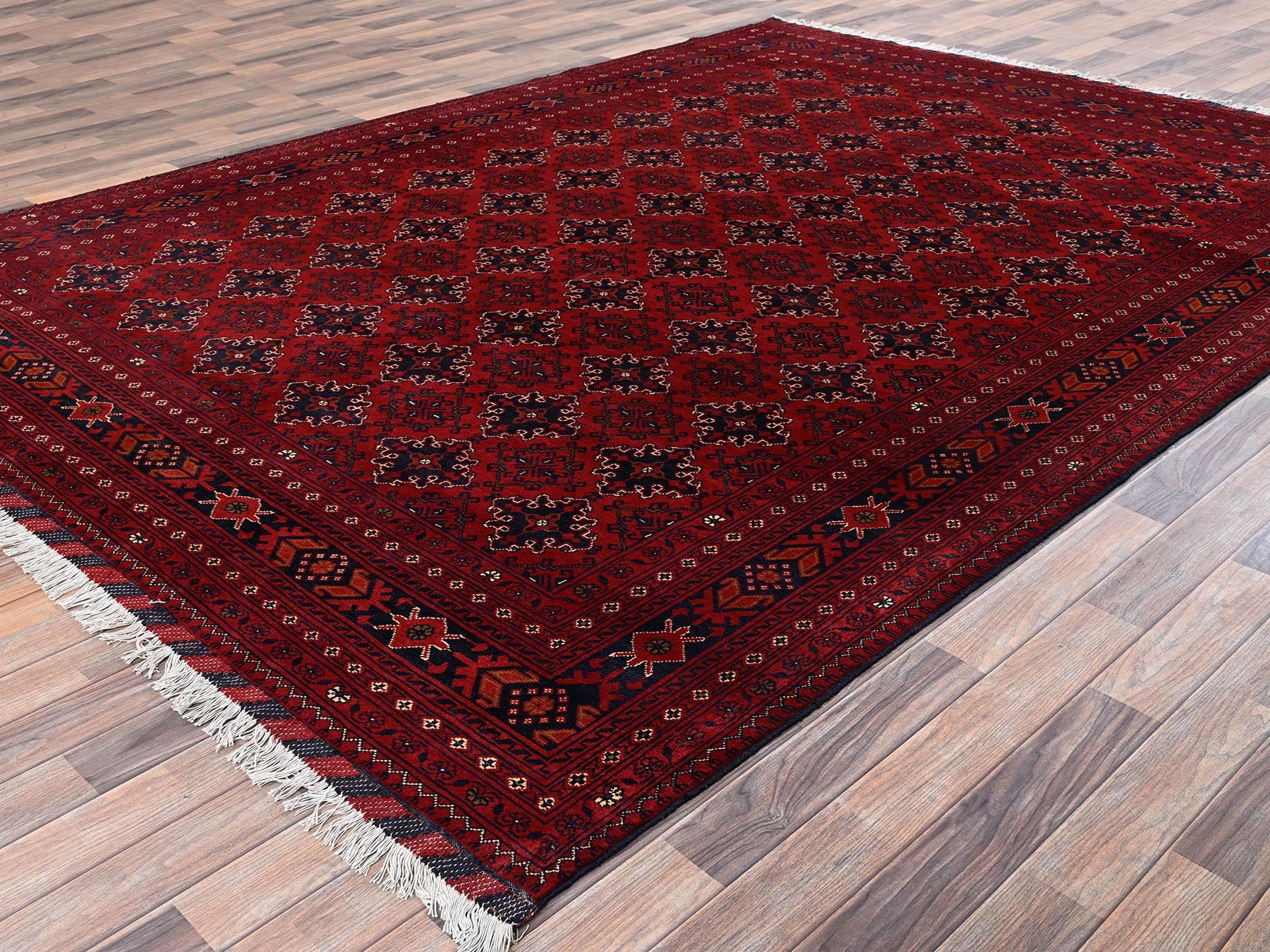 Tribal & Geometric hand-knotted wool rug in Red & Midnight Blue, 8'2" x 11' — SKU O02497 (view 3)