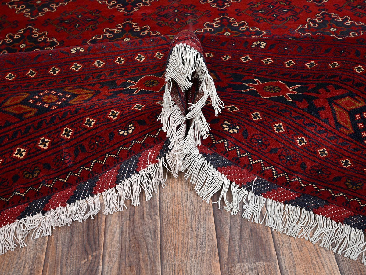 Tribal & Geometric hand-knotted wool rug in Red & Midnight Blue, 8'2" x 11' — SKU O02497 (view 6)