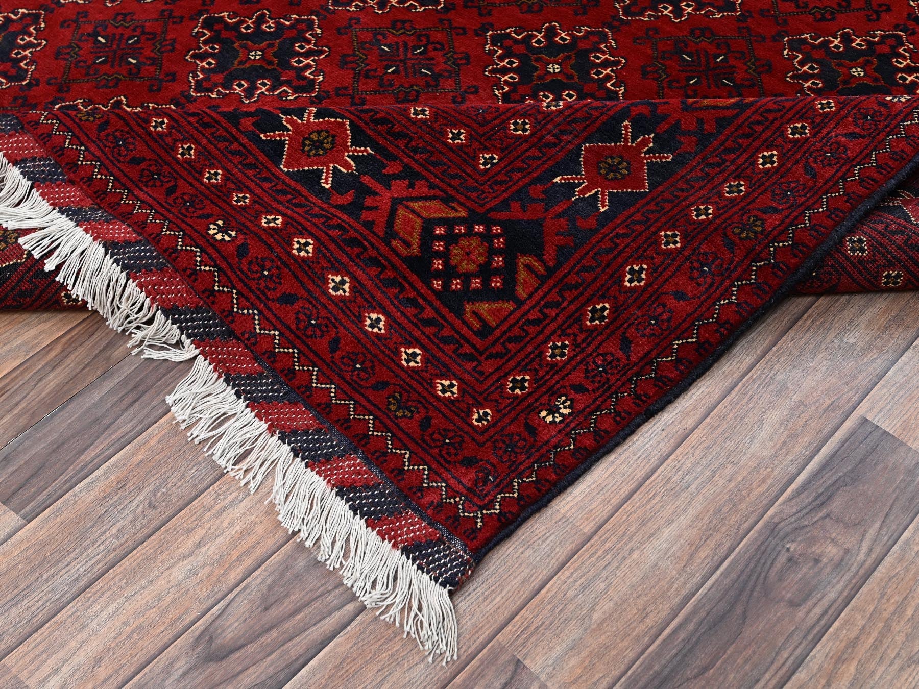 Tribal & Geometric hand-knotted wool rug in Red & Midnight Blue, 8'2" x 11' — SKU O02497 (view 7)