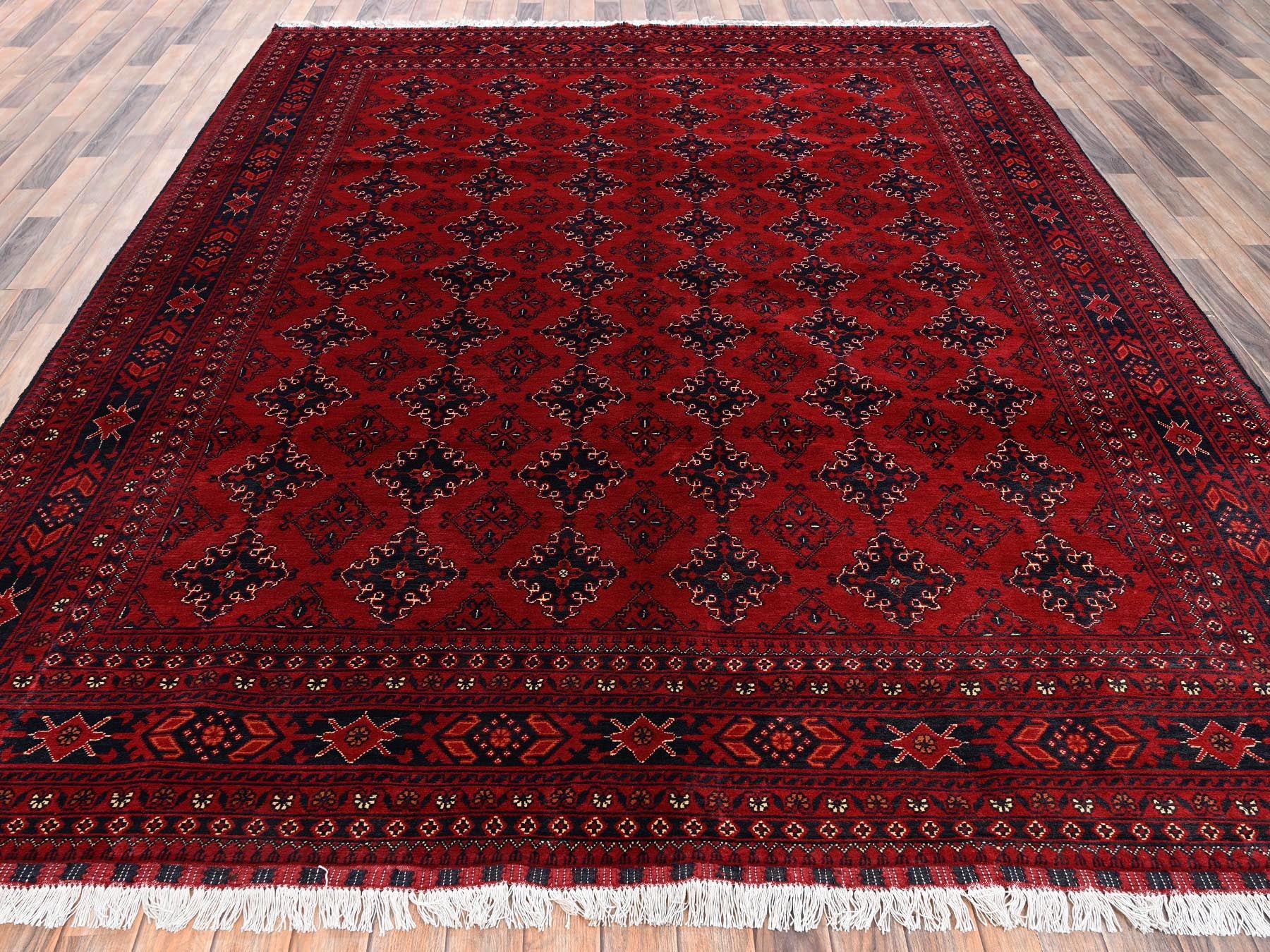 Tribal & Geometric hand-knotted wool rug in Red & Midnight Blue, 8'6" x 11'4" — SKU O02498 (view 2)