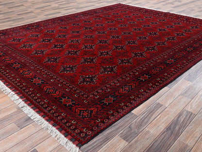Red 8'6" x 11'4" Tribal & Geometric Hand knotted Wool Rug - Sku: O02498