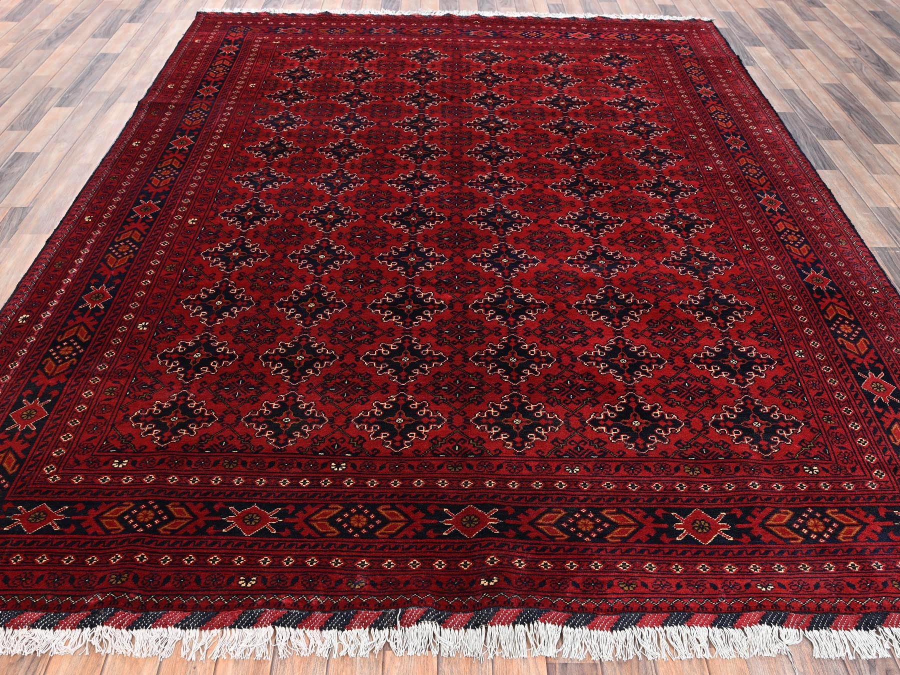 Tribal & Geometric hand-knotted wool rug in Red & Midnight Blue, 8'2" x 11' — SKU O02499 (view 2)