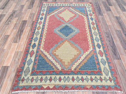 Pink 2'9" x 4'9" Tribal Hand knotted Wool Rug - Sku: O0249