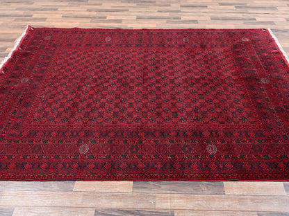 Tribal & Geometric hand-knotted wool rug in Red, 6'5" x 9'5" — SKU O02502 (view 4)