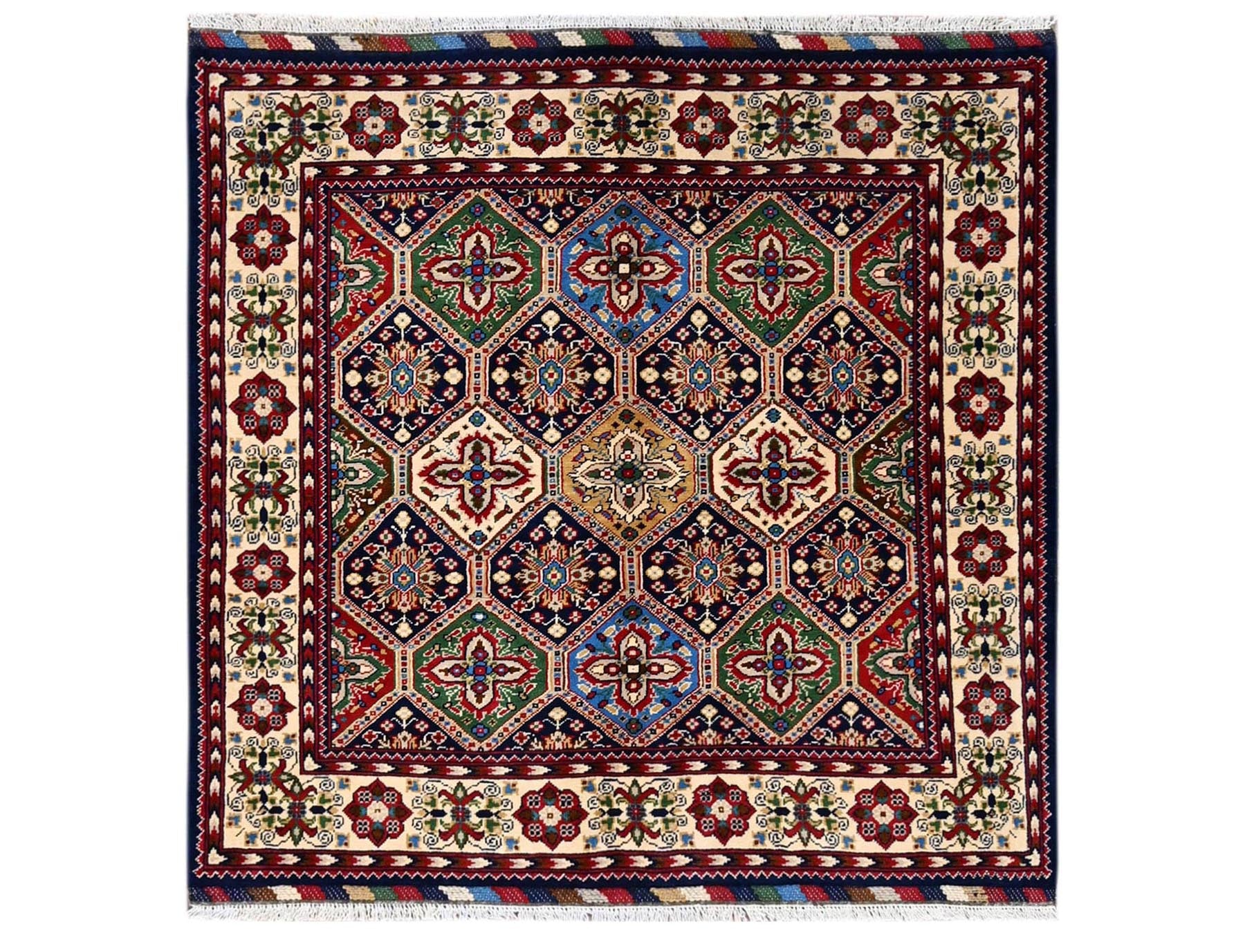 Multicolored 4'2" x 4'4" Tribal & Geometric Hand knotted Wool Rug - Sku: O02503